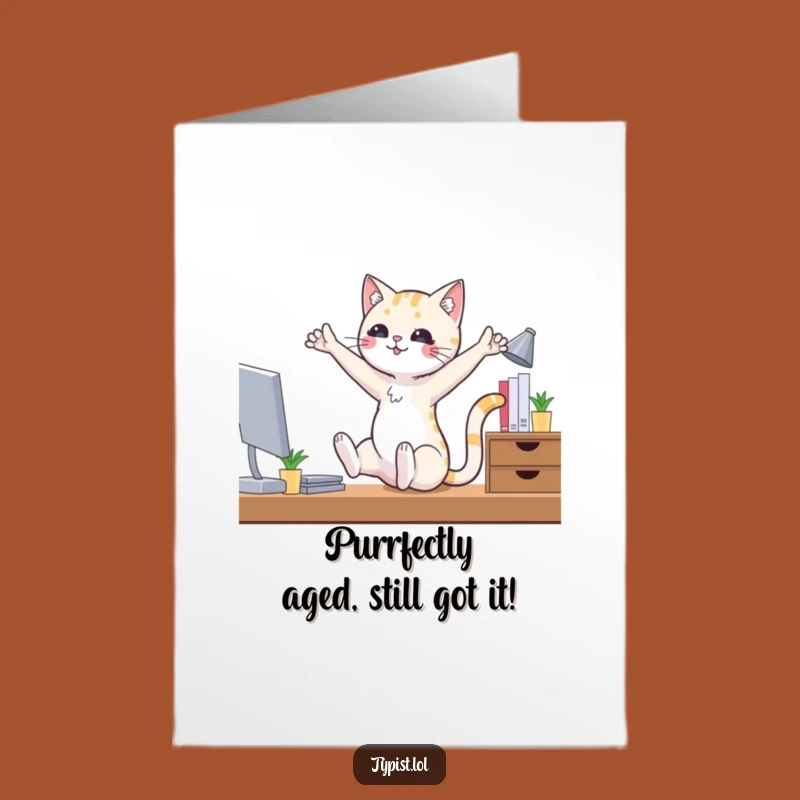 Free Printable Funny Birthday Card: Cat Ballet Desk Dancer Downloadable Gift