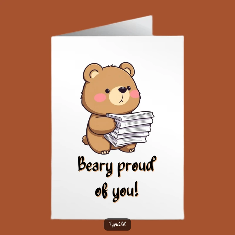 Free Printable Bear Congrats Card: Paperwork Bear Success Downloadable Gift