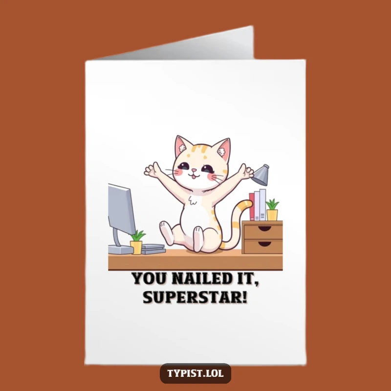 Free Printable Congrats Card: Adorable Cat Ballet Desk Dancer Downloadable