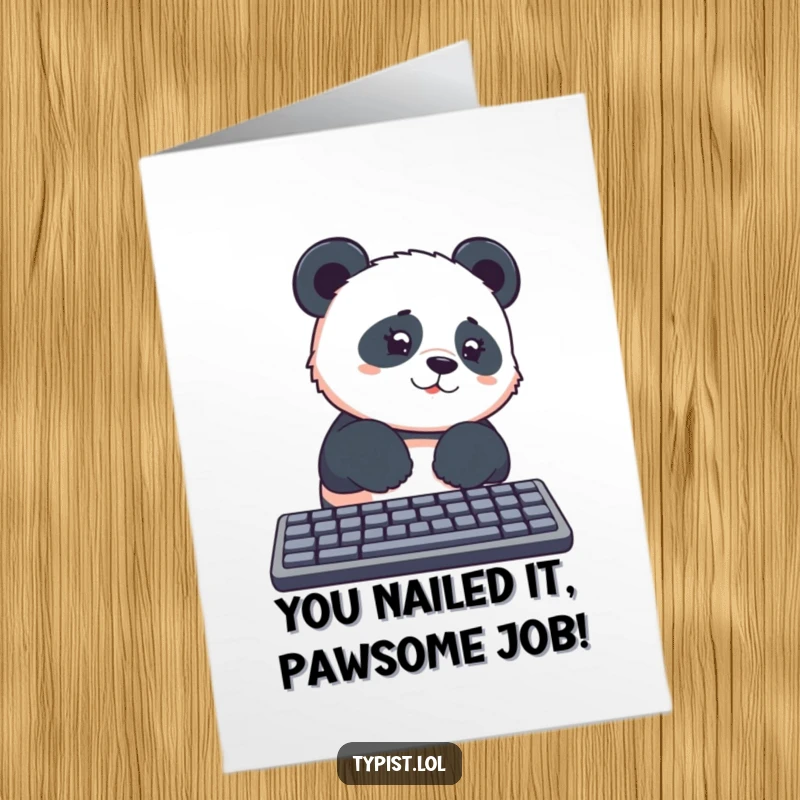 Funny Free Printable Congrats Card: Panda Pawing at Keyboard, Expressing Curious Delight