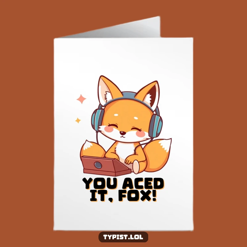 Free Printable Funny Congrats Card: Fox Typing to the Beat Downloadable Gift