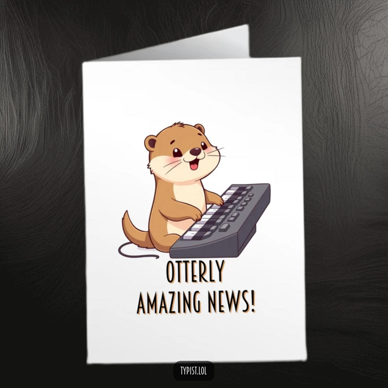 Funny Free Printable Congrats Card: A happy otter enthusiastically typing on a giant keyboard, celebrating success.