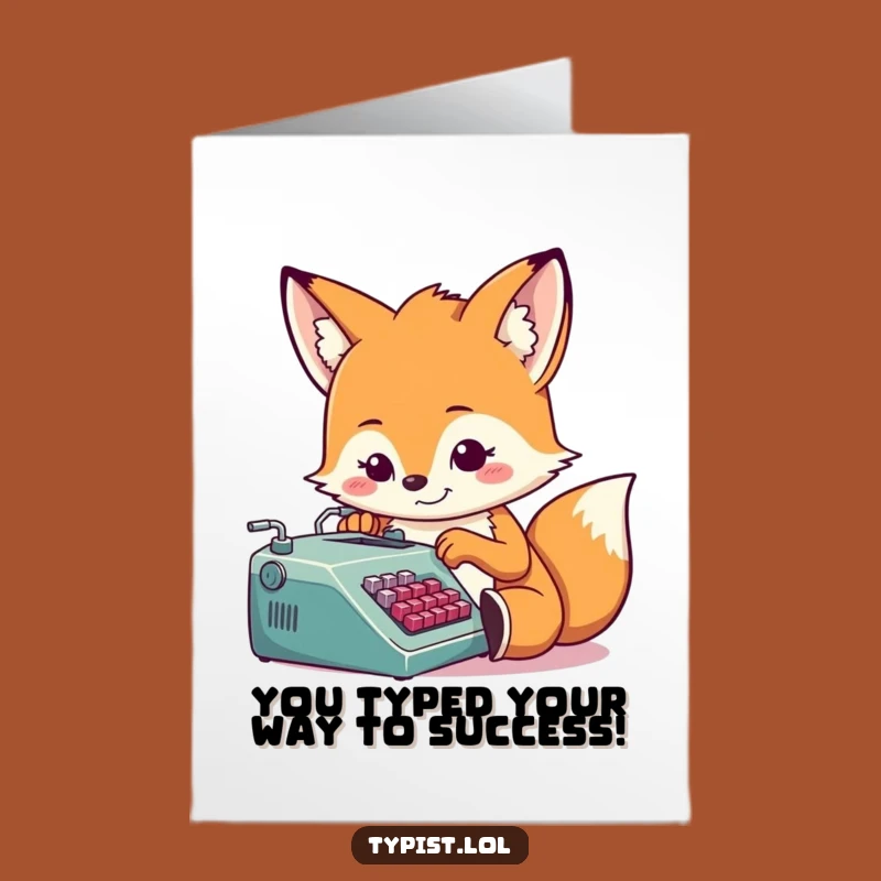 Free Printable Fox Congrats Card: Determined Fox Typing Success Downloadable Gift