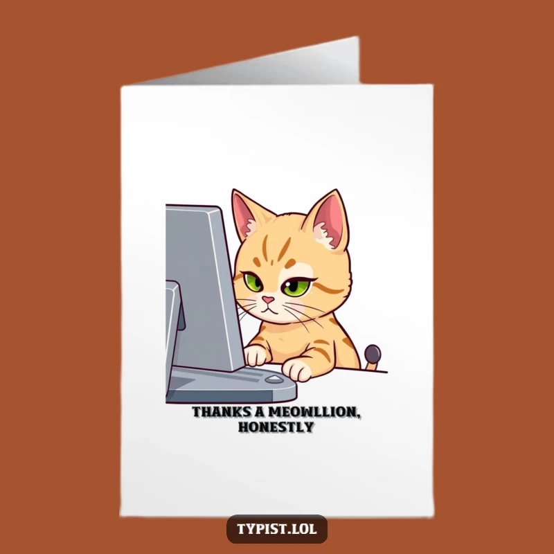 Free Printable Cat Thank You Card - Focused Feline Printable Gratitude Greeting