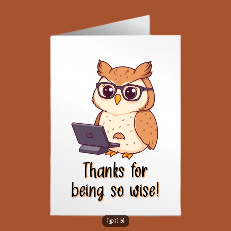 Free Printable Owl Thank You Card - Funny Typing Owl Downloadable Gift
