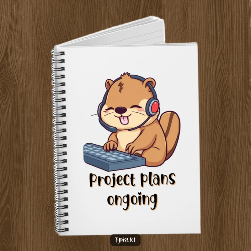 Funny notebook featuring a busy beaver wearing a headset and typing, designed for jotting down tasks and project details.
