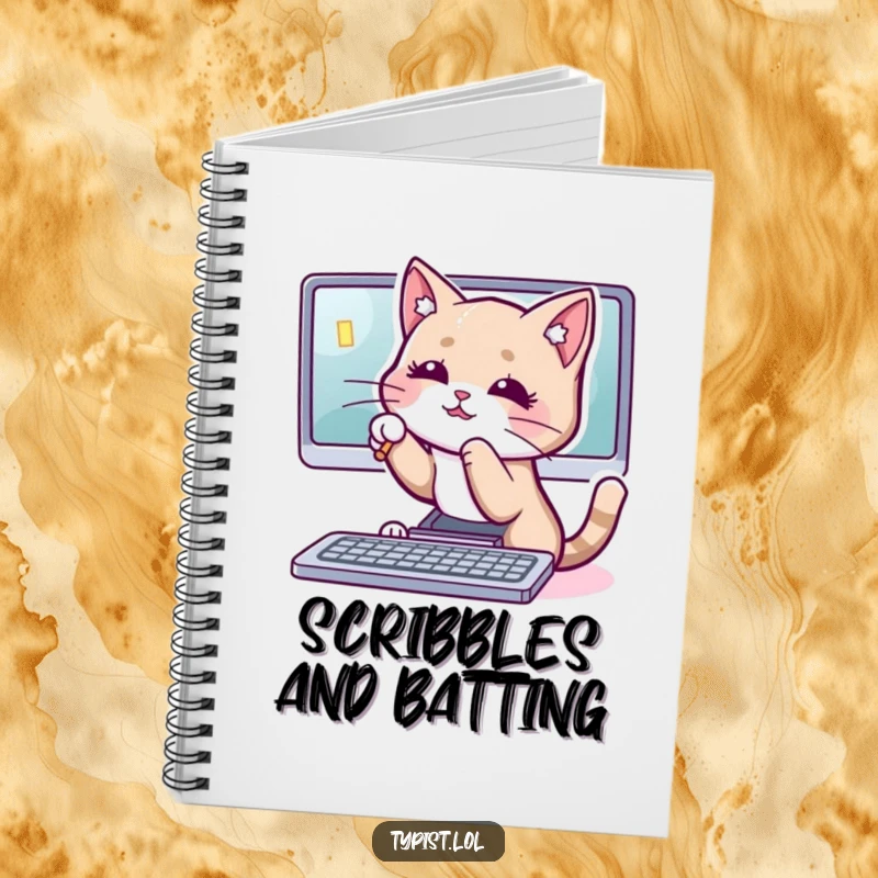 Funny cat notebook cover showing a playful cat batting at a computer cursor, inspiring fun note-taking.
