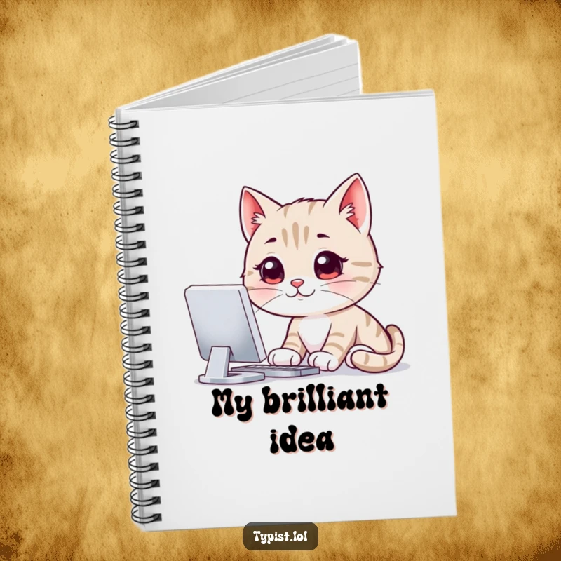 Funny notebook featuring a smiling cat intently staring at a computer screen, ideal for jotting down ideas with a humorous and tech-savvy touch.