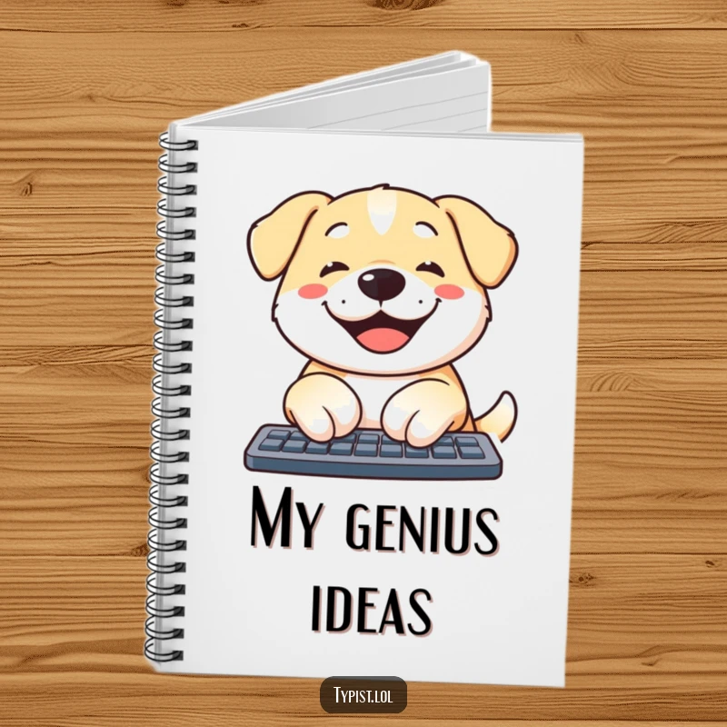 Funny dog notebook with a smiling dog typing on a laptop, perfect for jotting down notes or creative ideas humorously.