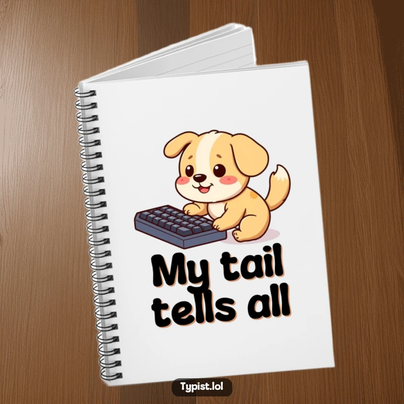 Funny Notebook featuring a playful dog pecking at a keyboard, ideal for writing notes with a humorous canine touch.