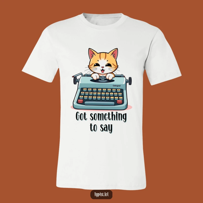 Funny Cat Author T-Shirt: Typing cat with typewriter, a writerly funny gift.