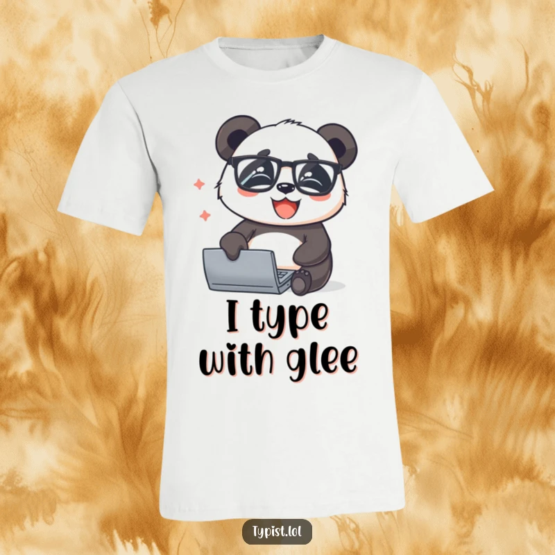 Funny panda with glasses, typing with pure joy and determination, ideal for those who love to create and study.