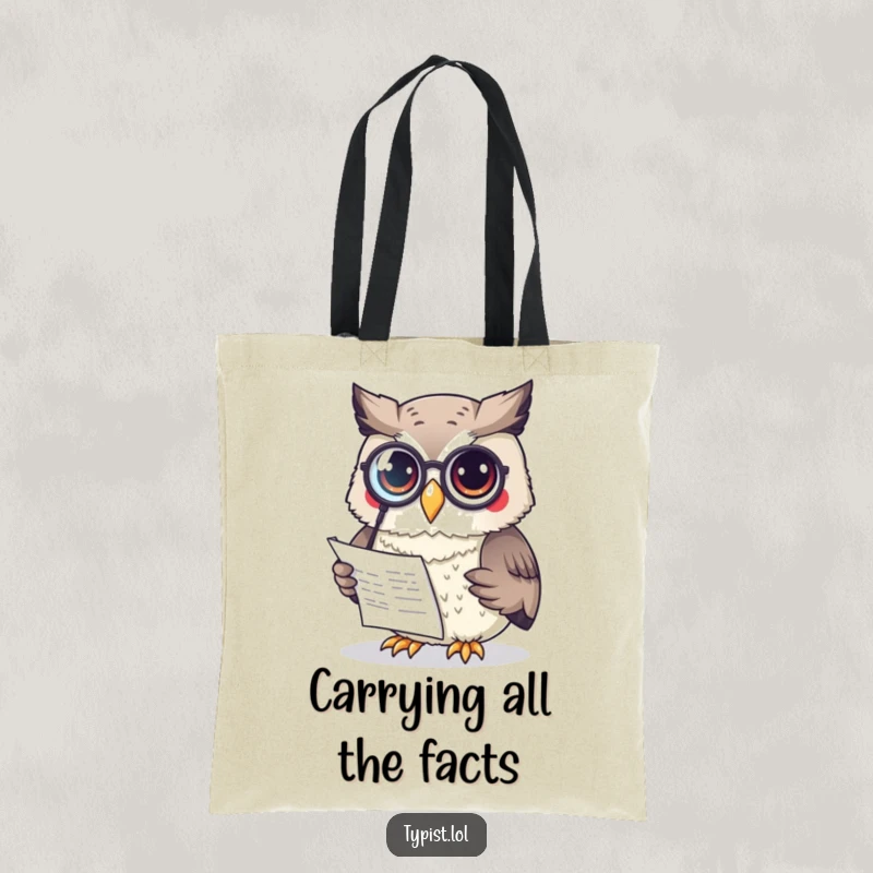 Funny Owl Tote Bag: A curious owl wearing a monocle reads a document, perfect for carrying books with a dose of witty humor.