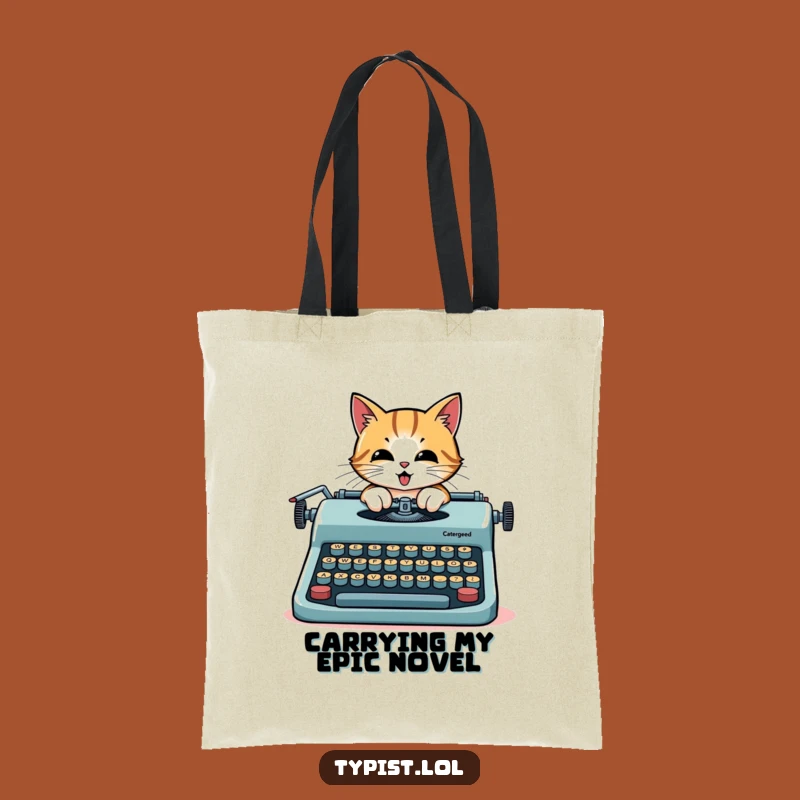 Funny Cat Tote Bag: Writer cat with typewriter, a practical funny gift.