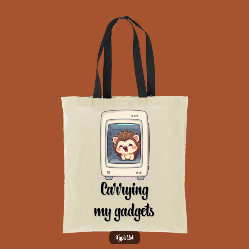 Funny Hedgehog Tote Bag: Giggling Inside Computer, Tech Humor Gift