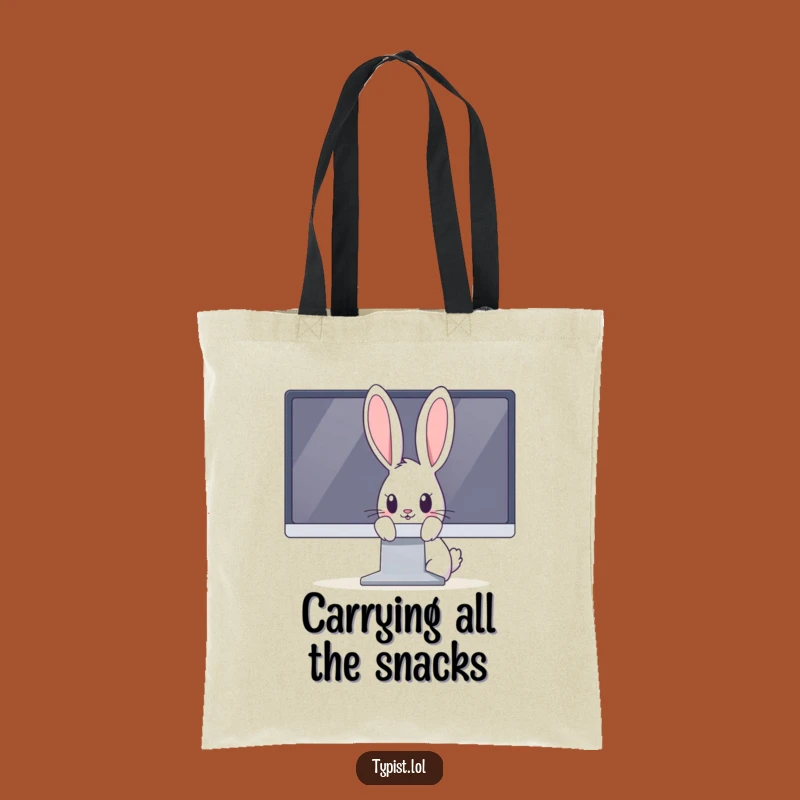 Funny Rabbit Tote Bag: Curious Bunny Peeking from Monitor, Practical & Hilarious Funny Gift