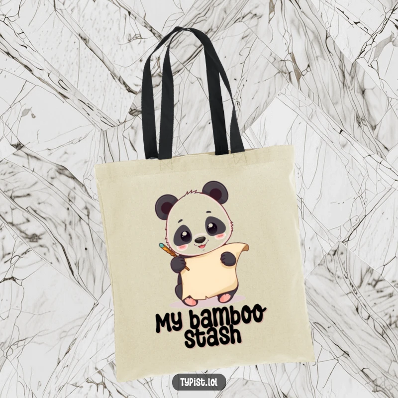 Funny Panda Quill Tote Bag: A giggling panda writes with a quill on a scroll. Practical and humorous carry-all.