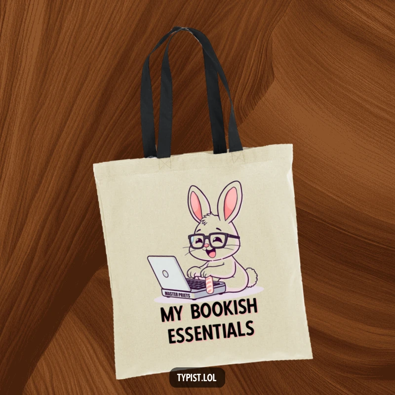 Funny Bunny Glasses Laptop Tote Bag: A bunny with glasses types fast on a laptop. Practical and humorous carry-all.